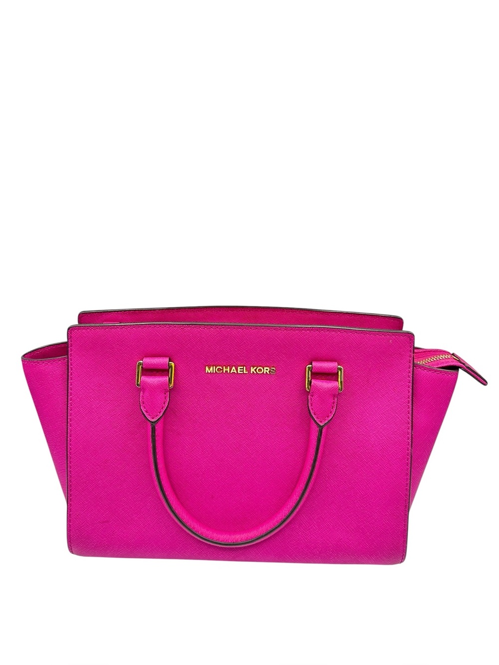 MICHAEL KORS Fuchsia Saffiano Leather Satchel with Gold Hardware